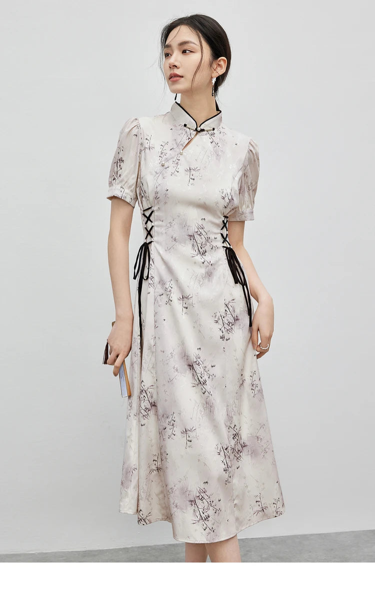 Eleganza Couture Geprinte Midi Qipao Zomerjurk