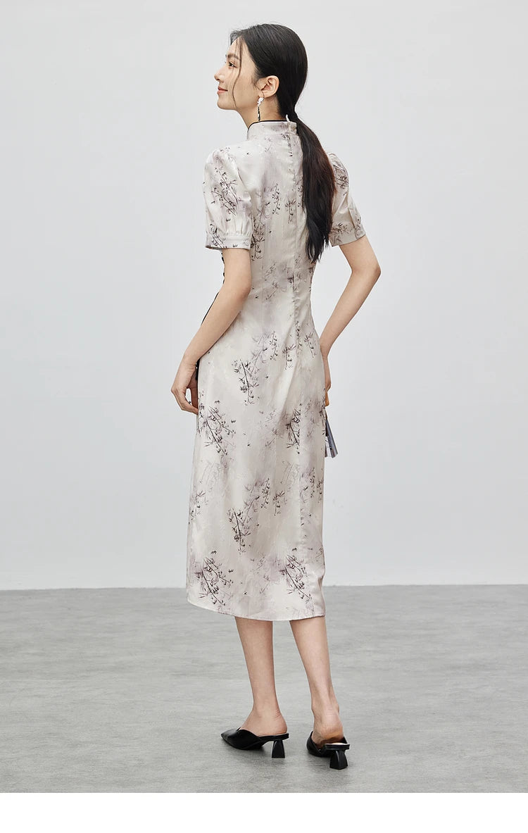 Eleganza Couture Geprinte Midi Qipao Zomerjurk
