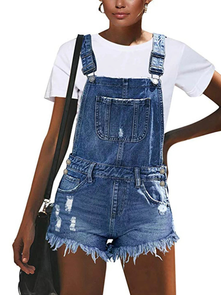 Torn Denim Overalls - Summer Jumpsuit