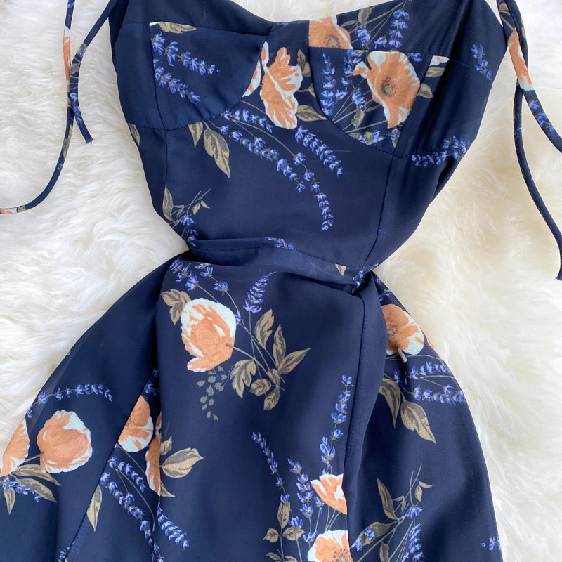 Vintage Bloemenprint Chiffon Jurk voor Zomerse Feesten