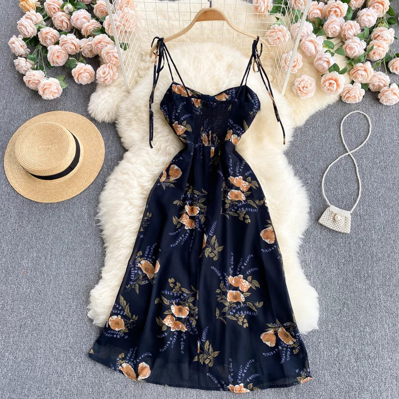 Vintage Bloemenprint Chiffon Jurk voor Zomerse Feesten