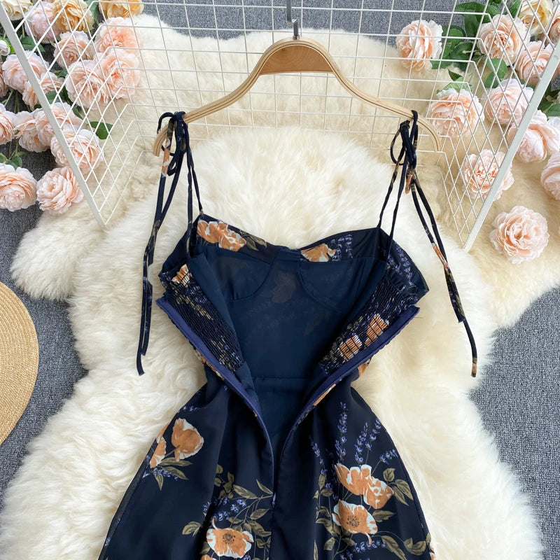 Vintage Bloemenprint Chiffon Jurk voor Zomerse Feesten