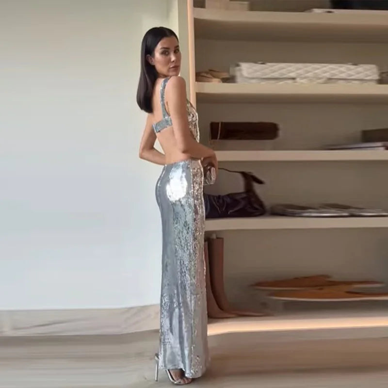 Stella Sexy Zilveren Jurk met Hollow Out Design