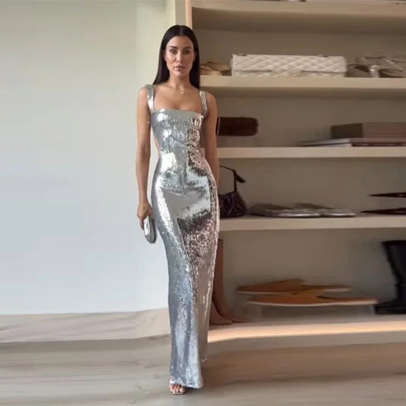 Stella Sexy Zilveren Jurk met Hollow Out Design