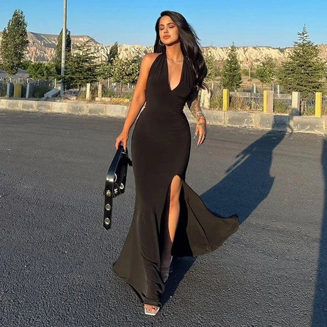 Verführerisches Schwarzes Maxikleid mit Schlitz - Festliche Eleganz