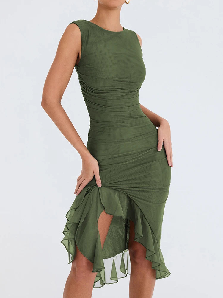 Abito Midi Celestial Charm con Ruches