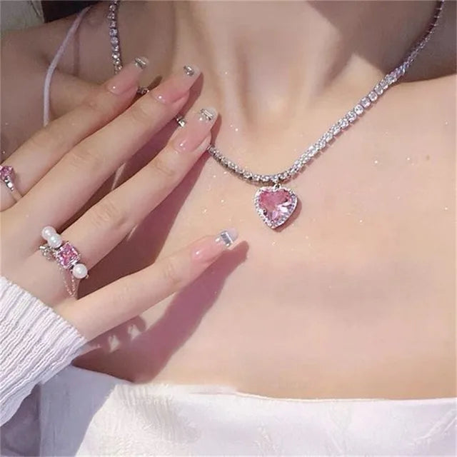 Celeste's Shining Pink Zirconium Heart Necklace