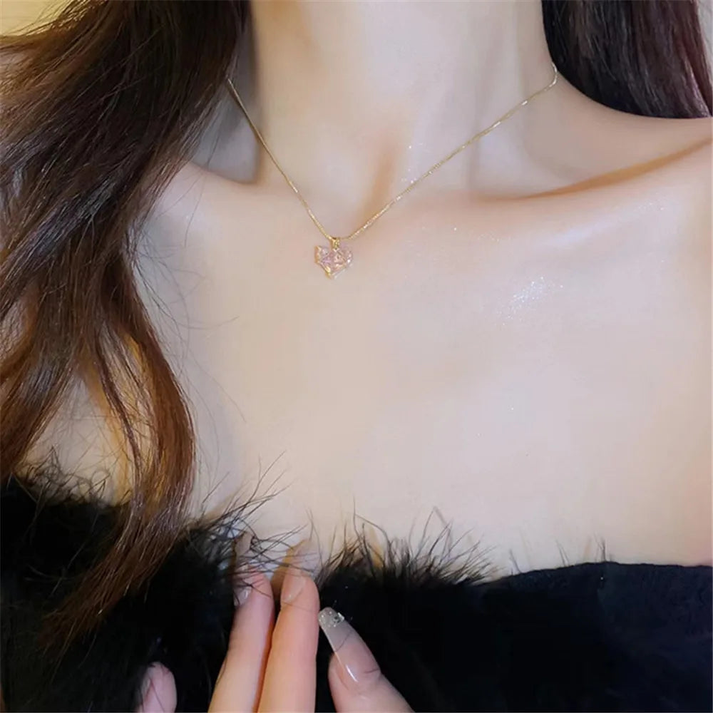 Celeste's Shining Pink Zirconium Heart Necklace