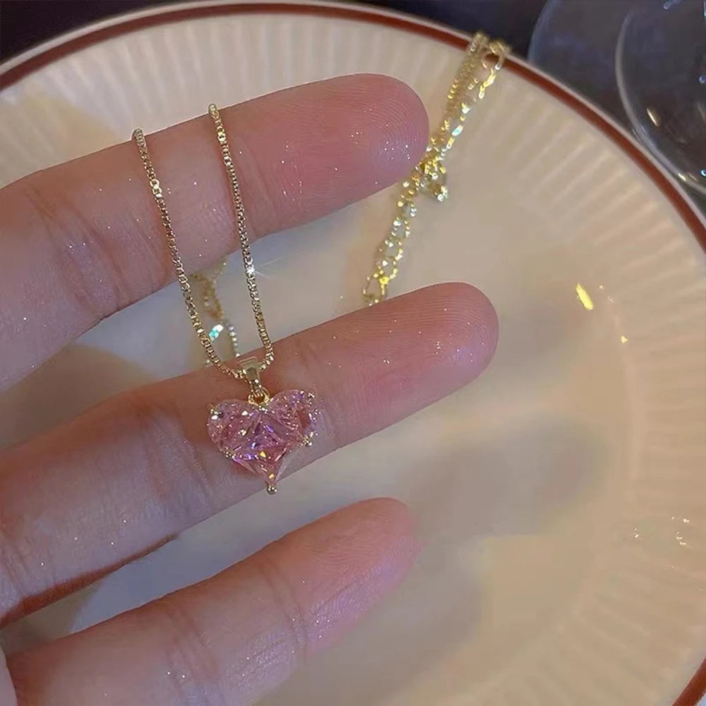 Celeste's Shining Pink Zirconium Heart Necklace