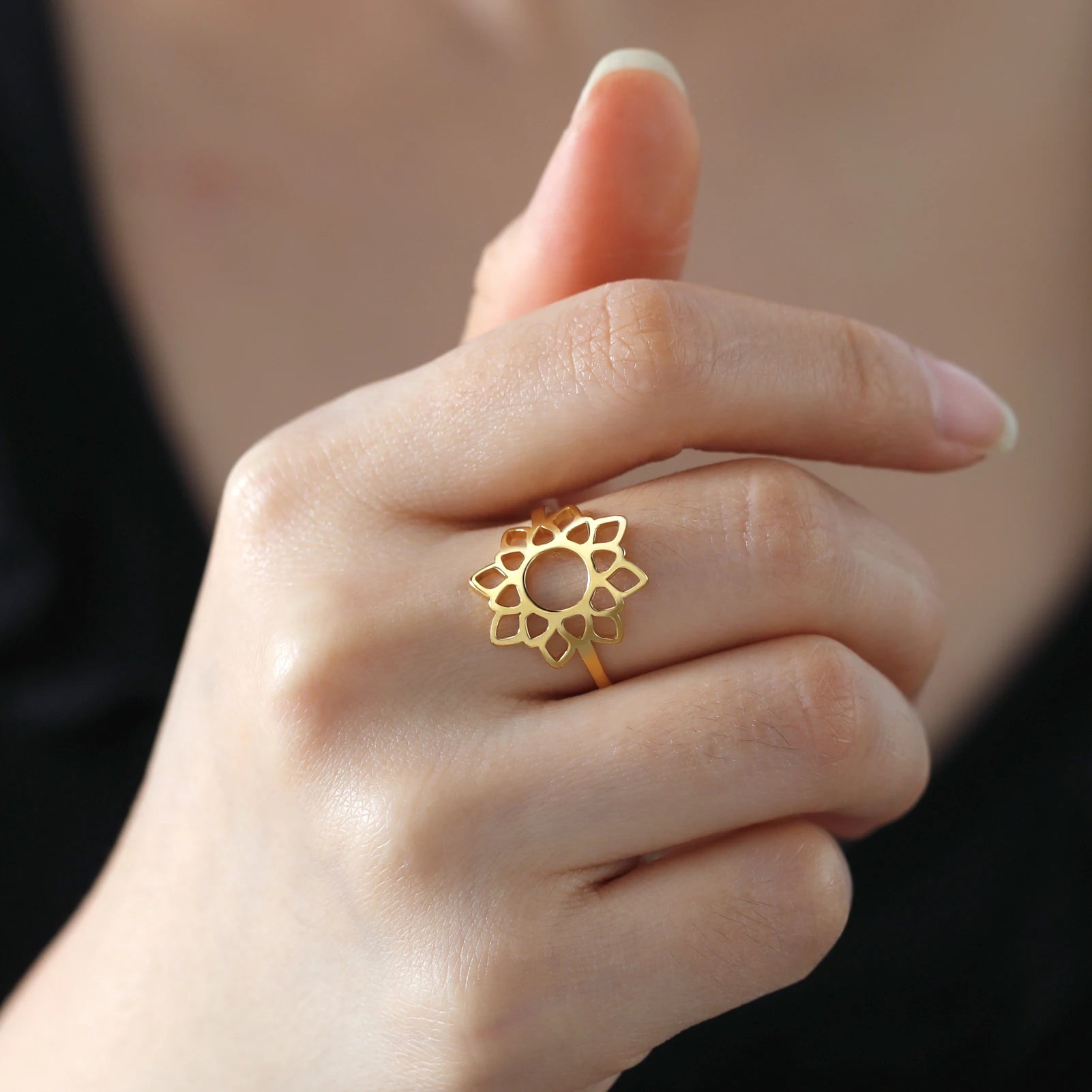 Splendor & Glory Large Filigree Lotus Flower Ring