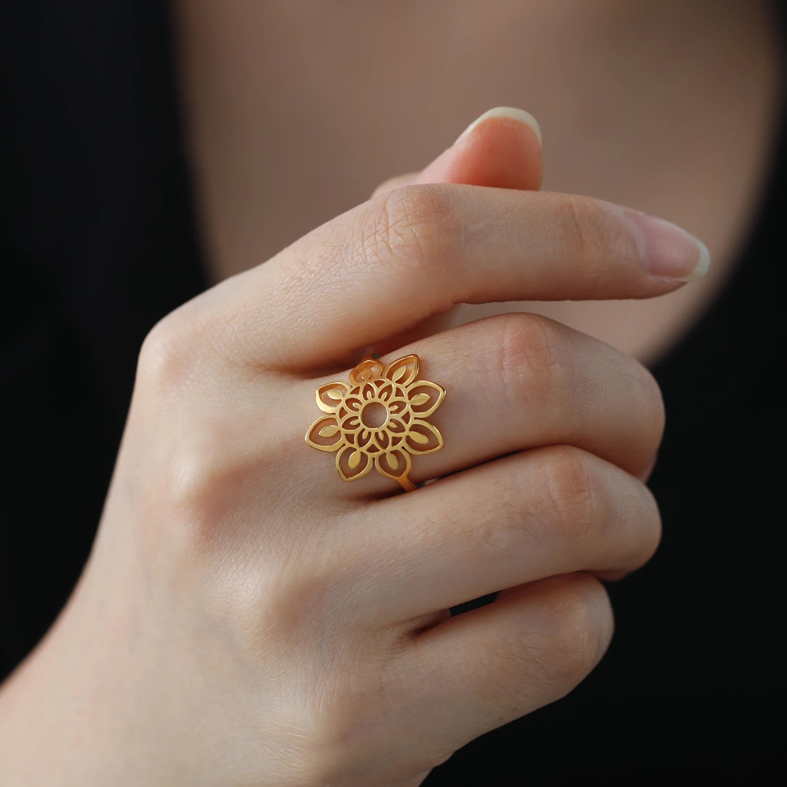 Splendor & Glory Large Filigree Lotus Flower Ring