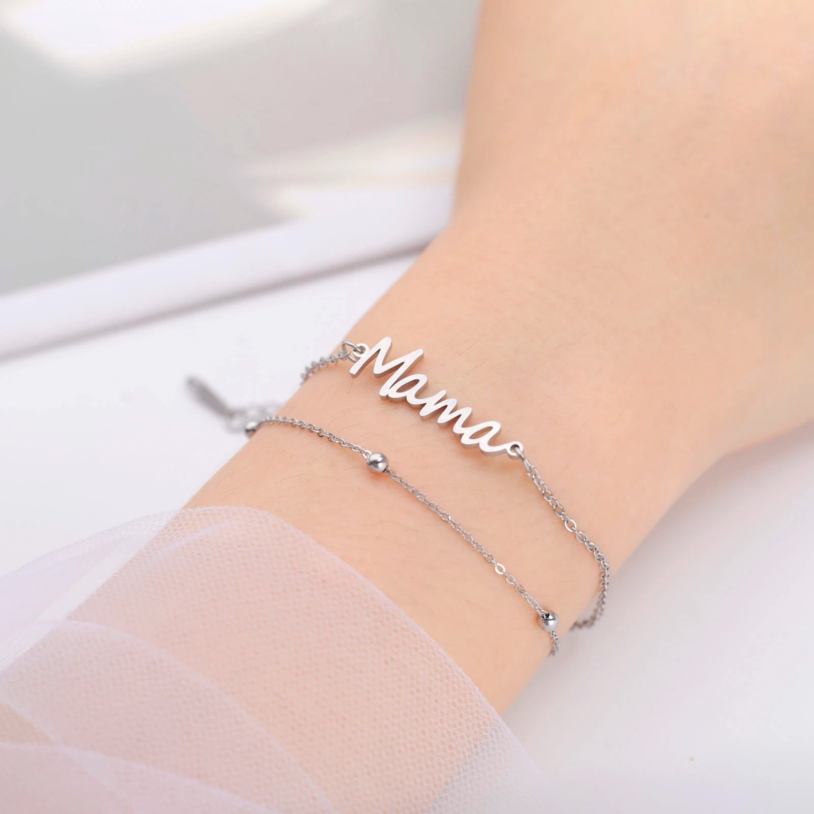 Motherly Love Double-layer Beaded Bracelet of Stainless Steel