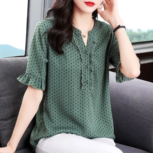 Luna Polka Dot Blouse voor Betoverende Zomerse Stijl