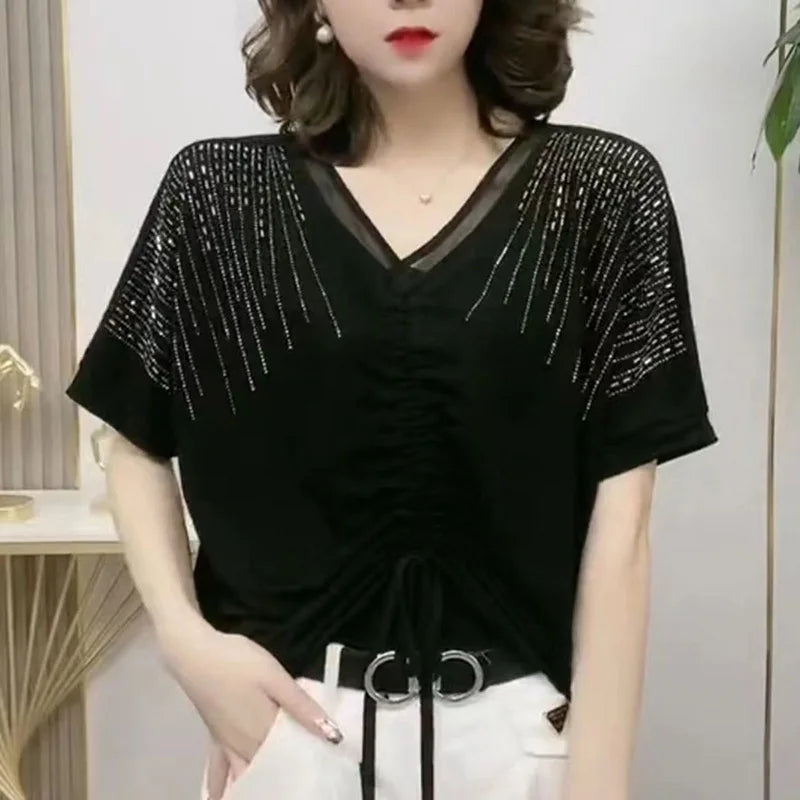 Stilvolle V-Ausschnitt Bluse mit Schleifendetail