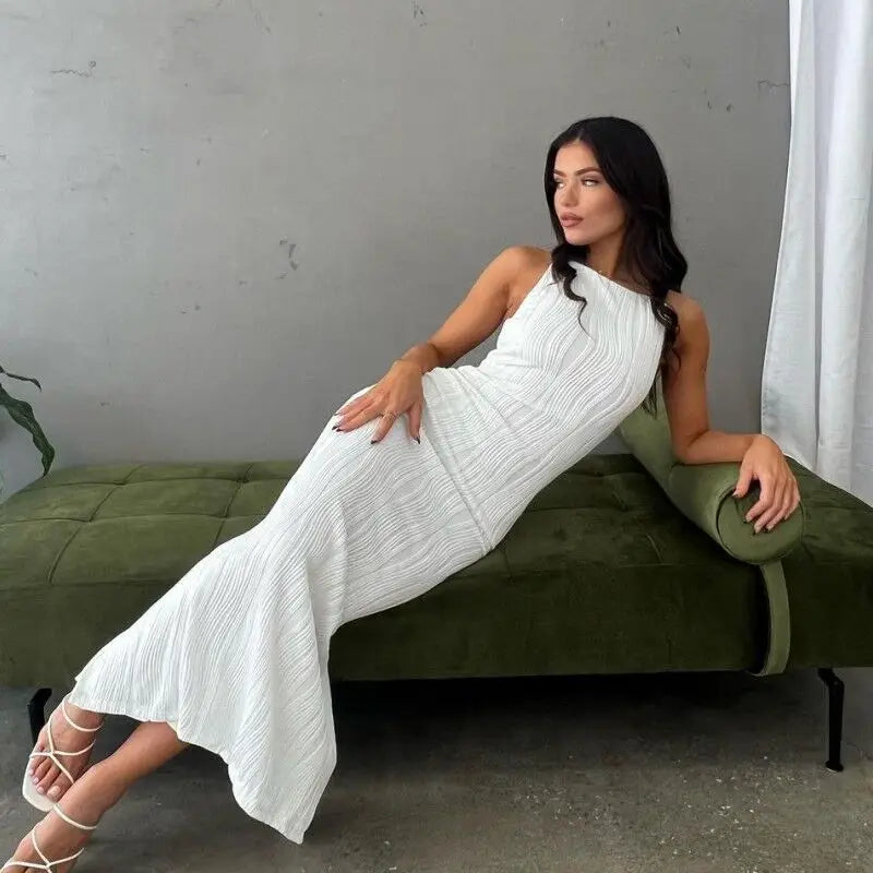 Stylish Streetstyle Wrinkle Firm Garter Long Sleeveless Slim Dress