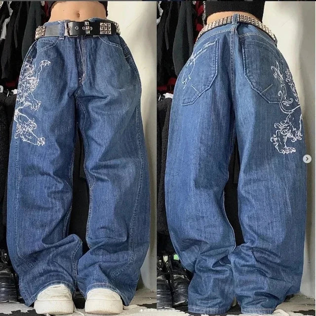 Retro Punk Baggy Cargo Jeans – Unisex Wijde Spijkerbroek met Zakken