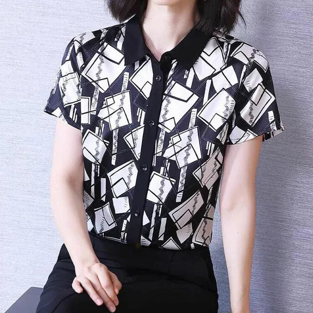 ChicThreads Camicia Estiva Stampa Tutto Abbinabile Manica Corta