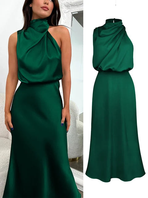 VELANORA- Elegante Satijnen Maxi Jurk