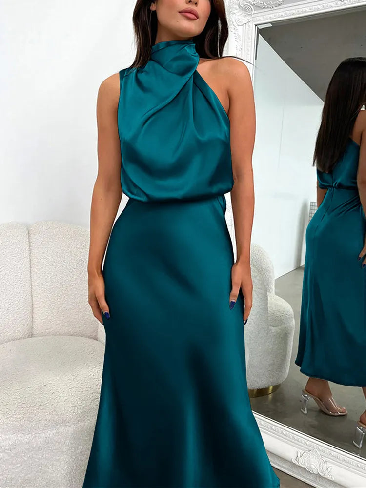 VELANORA- Elegant Satin Maxi Dress