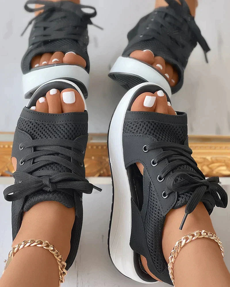 Velanora - Orthopedic Muffin Sandals with Cutout and Laces