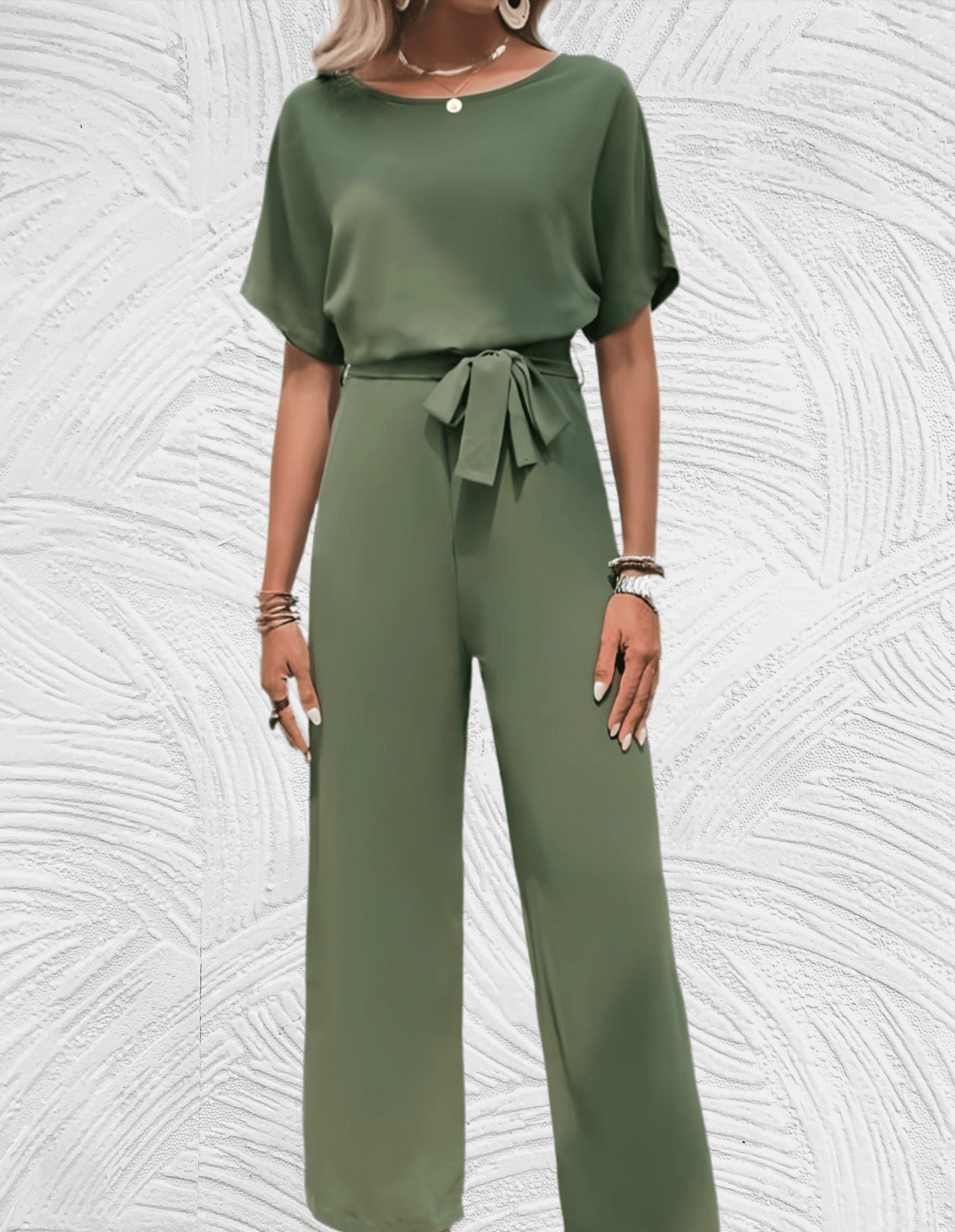 Velanora- Beautiful fitted jumpsuit with wide sleeves and wide legs with tie straps on the side