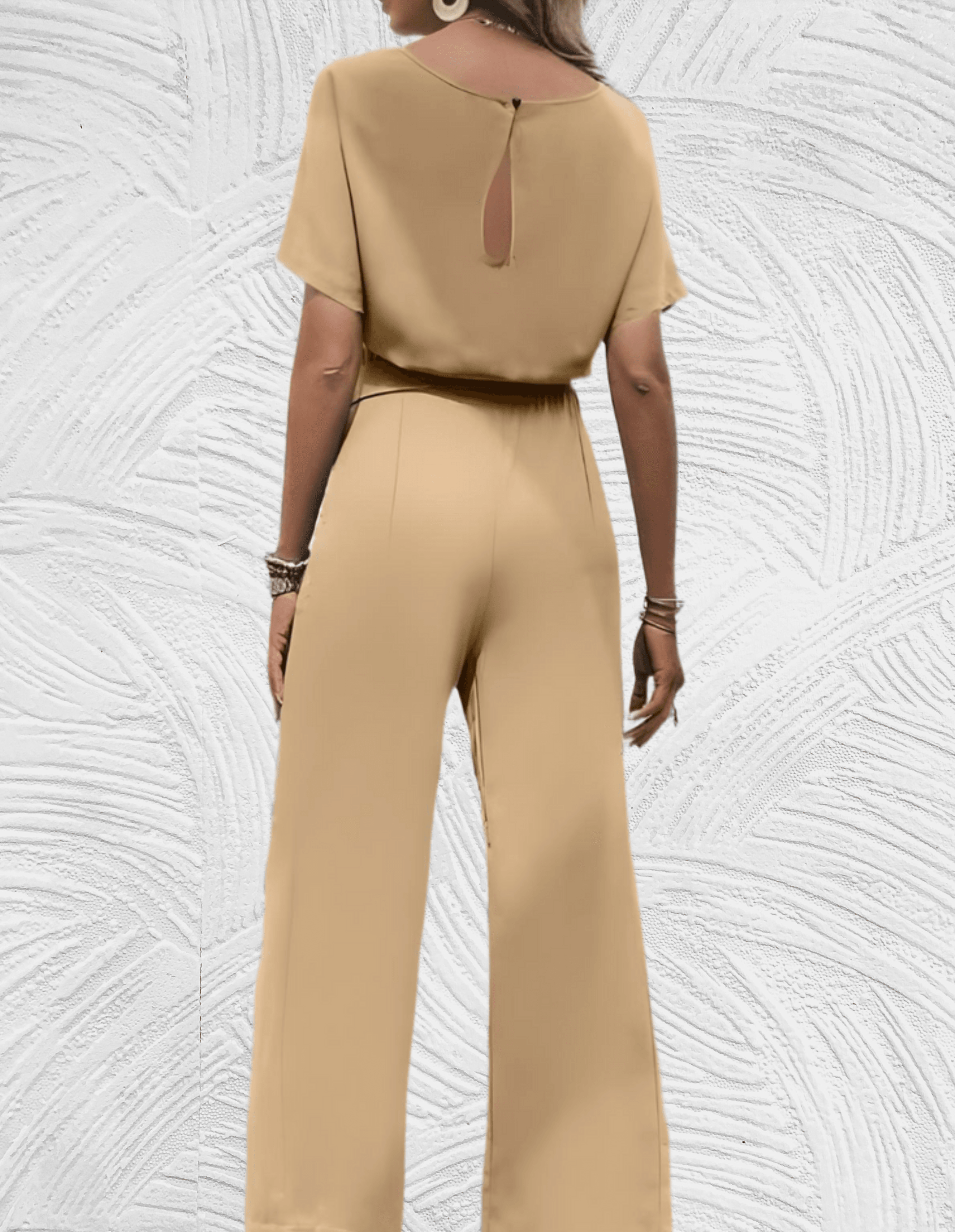 Velanora- Beautiful fitted jumpsuit with wide sleeves and wide legs with tie straps on the side