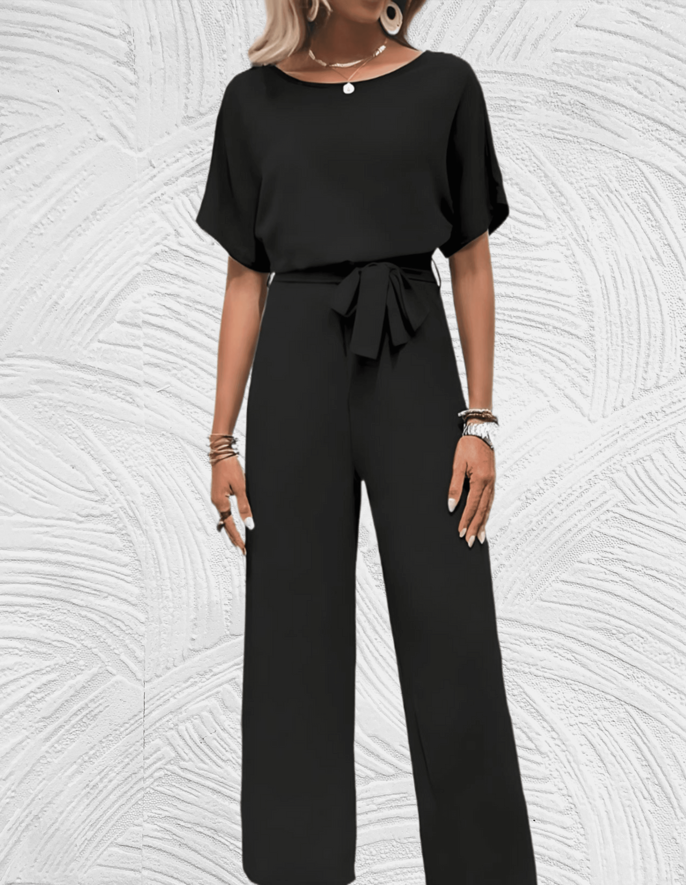 Velanora- Beautiful fitted jumpsuit with wide sleeves and wide legs with tie straps on the side