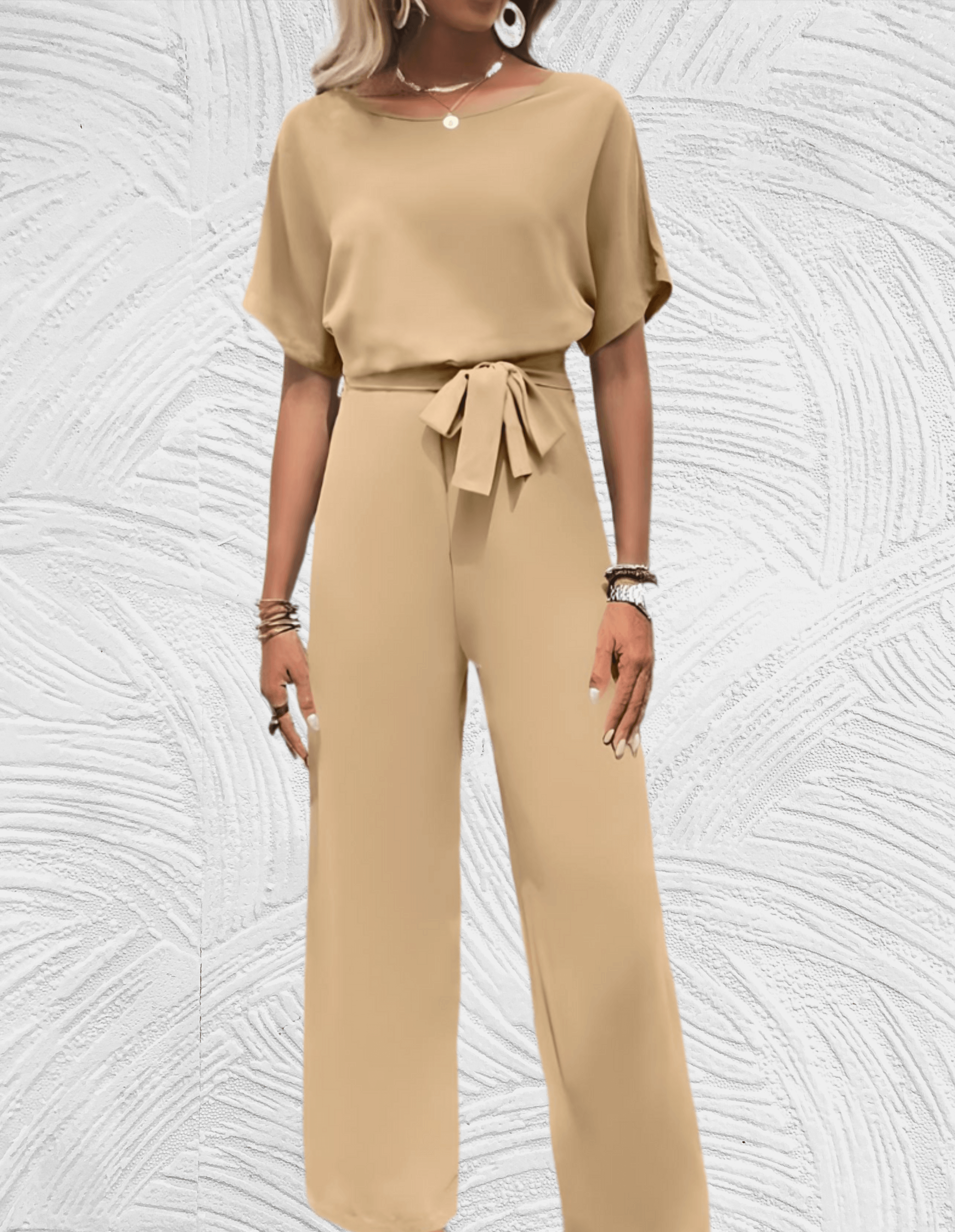 Velanora- Beautiful fitted jumpsuit with wide sleeves and wide legs with tie straps on the side