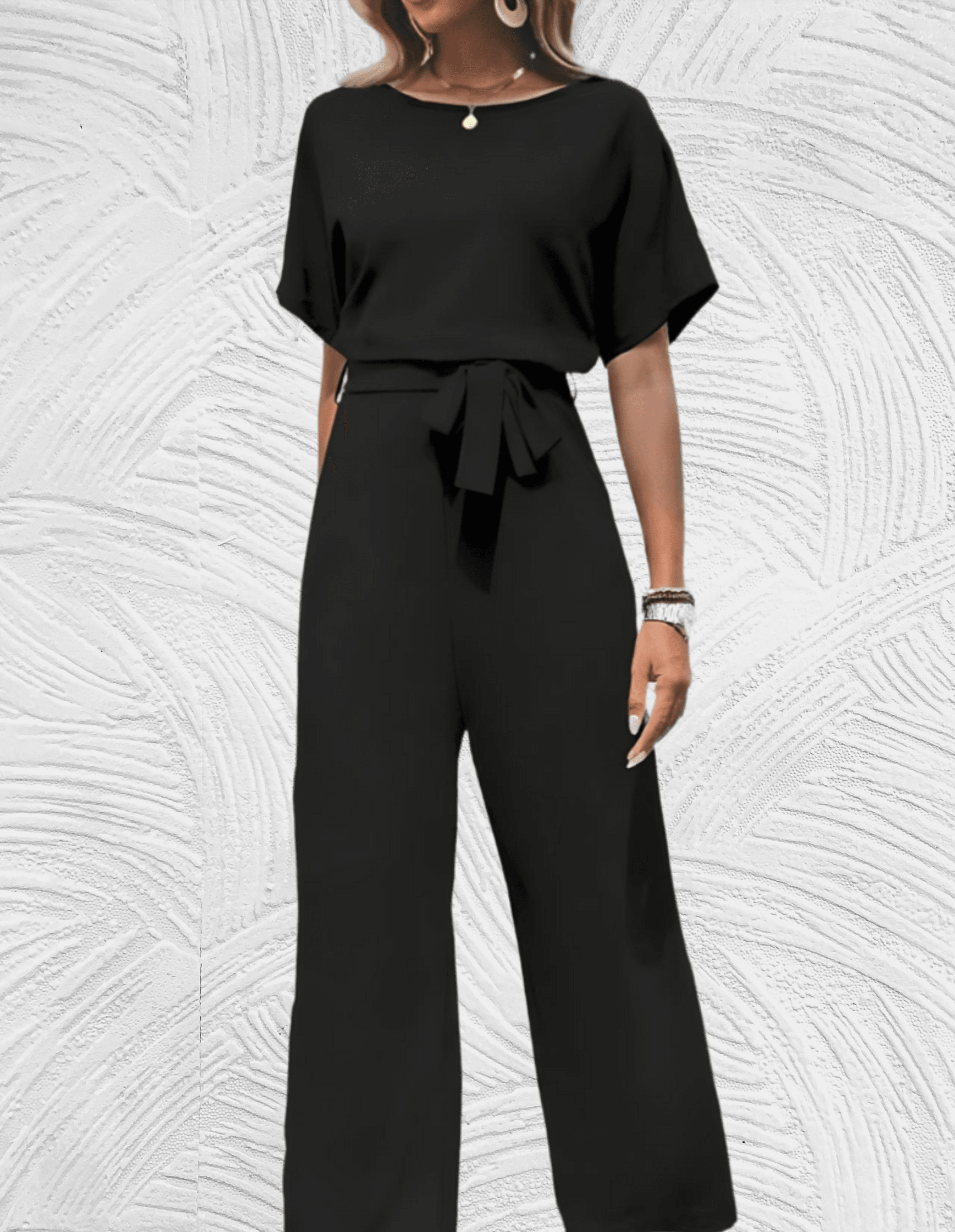Velanora- Beautiful fitted jumpsuit with wide sleeves and wide legs with tie straps on the side