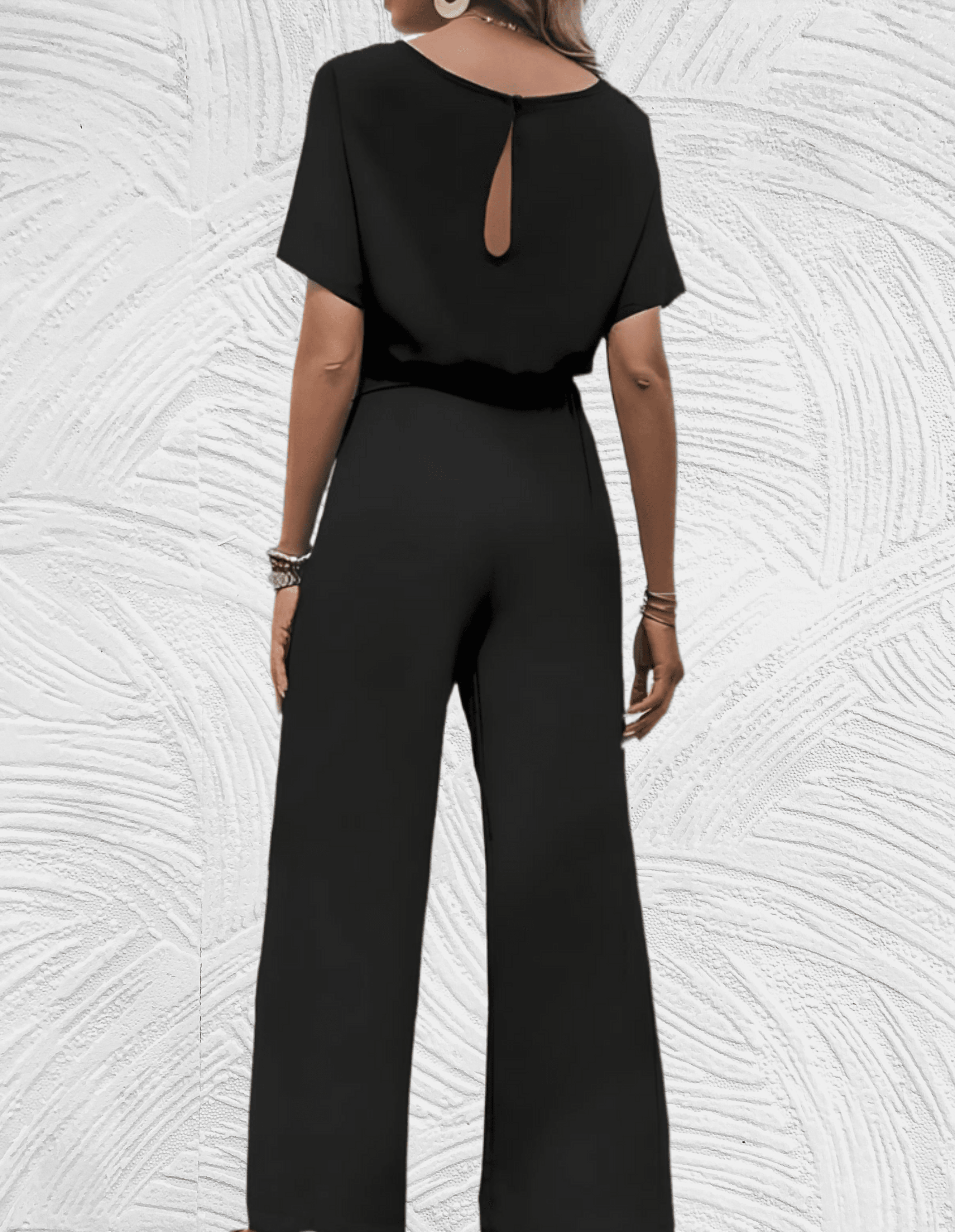 Velanora- Beautiful fitted jumpsuit with wide sleeves and wide legs with tie straps on the side