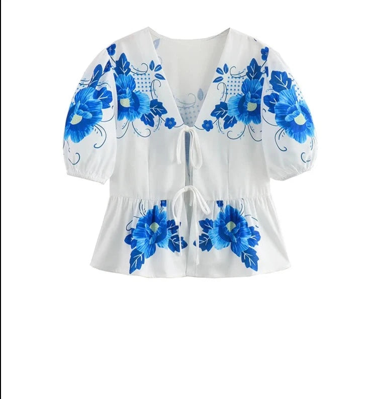 BlossomGrace Camicia di Lino con Stampa Floreale