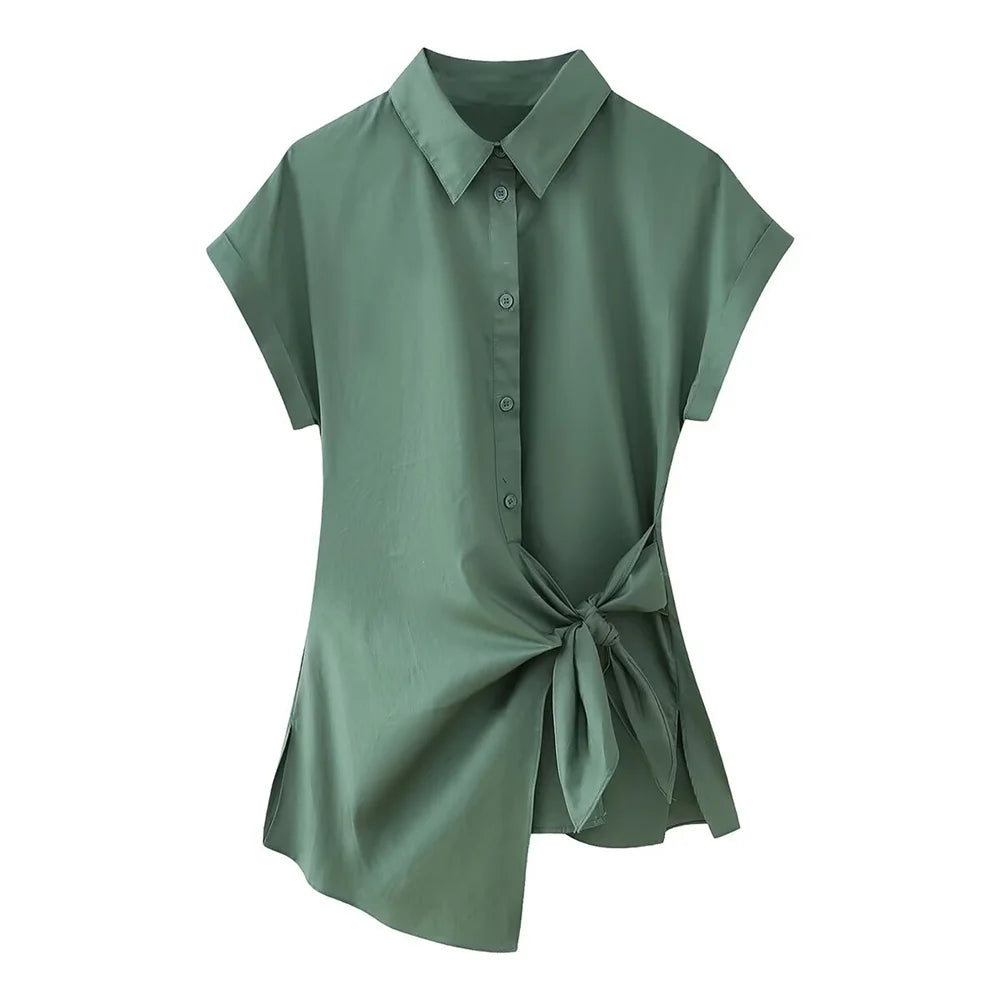 Dames Zomerse Poplin Blouse - Casual Chic met Knopen