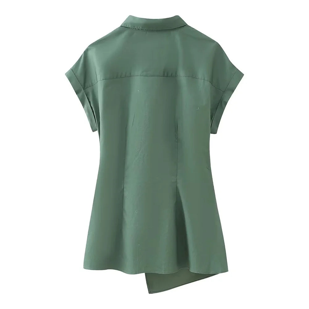 Dames Zomerse Poplin Blouse - Casual Chic met Knopen