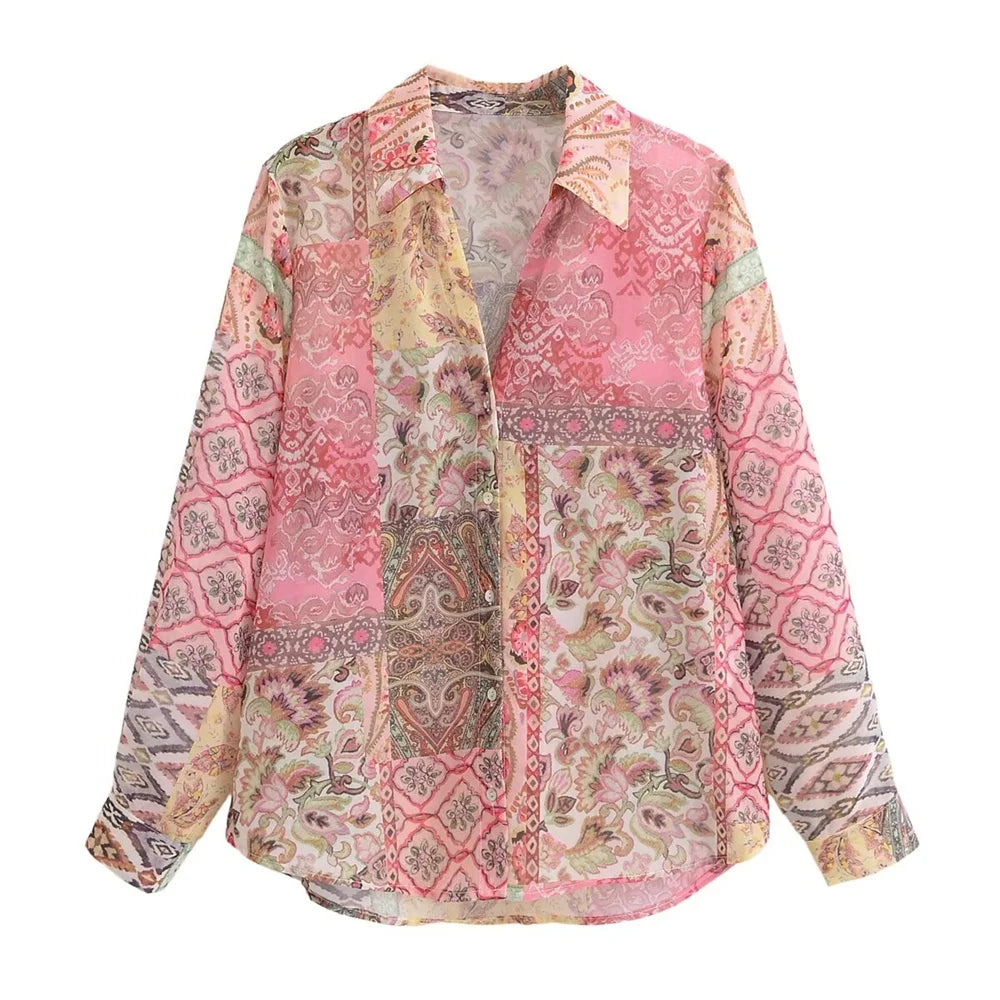 Frisse Moda Patchwork Polo Colletto Camicia