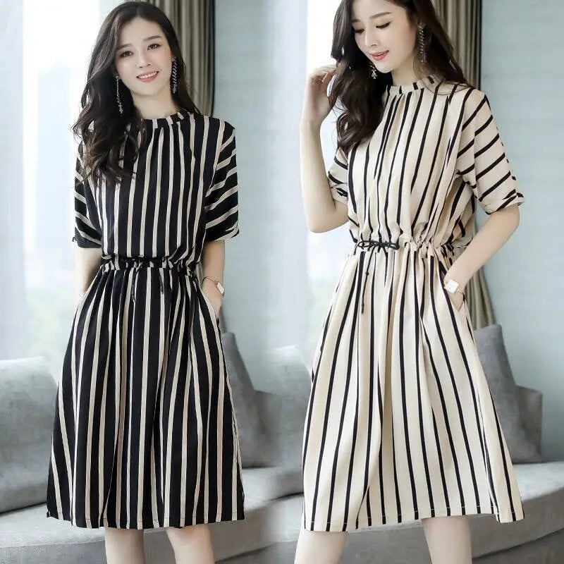 BelleVie Vestito Midi Estivo a Righe