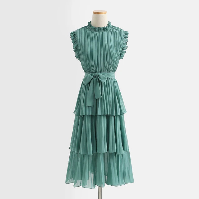Tingfly Women's Summer Dress with Ruffles and Stand Collar