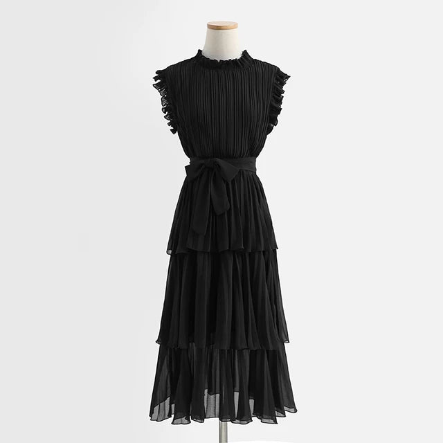 Tingfly Women's Summer Dress with Ruffles and Stand Collar