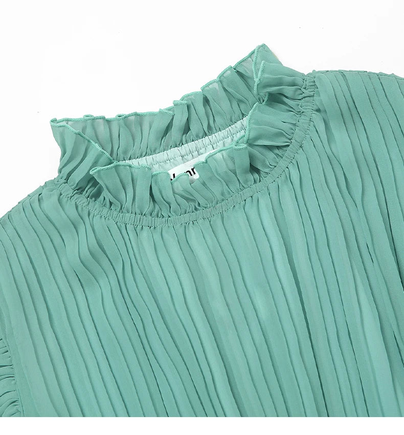 Tingfly Vrouwen Zomerjurk met Ruches en Stand Kraag