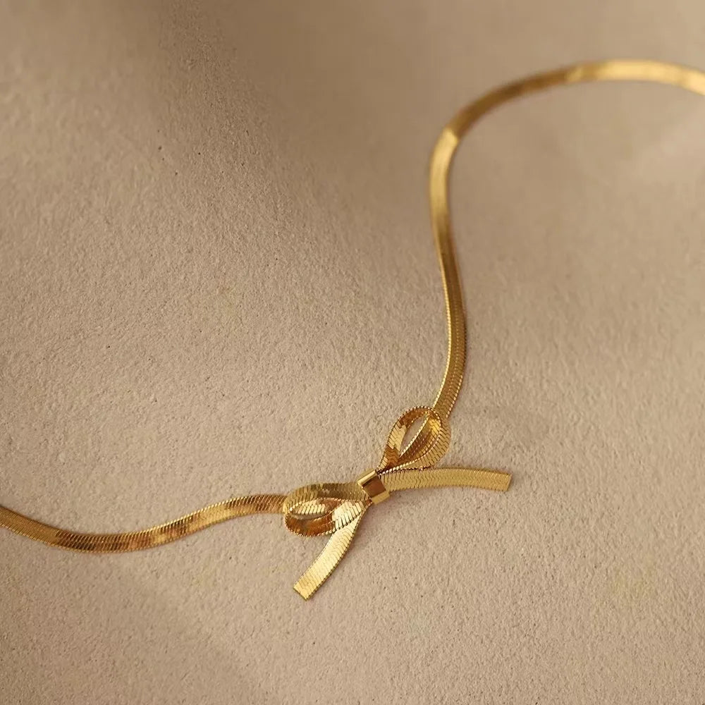 Enchanting Titanium Bow Necklace for Stylish Women