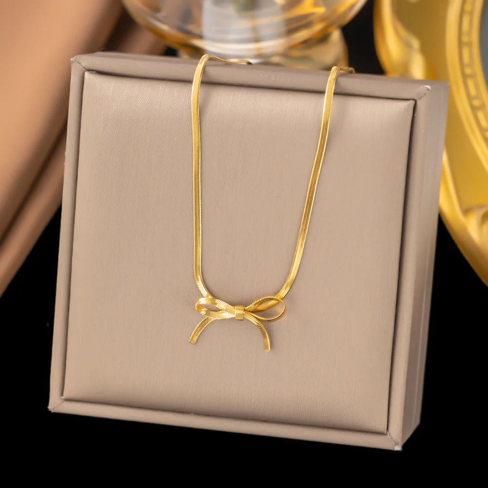 Enchanting Titanium Bow Necklace for Stylish Women