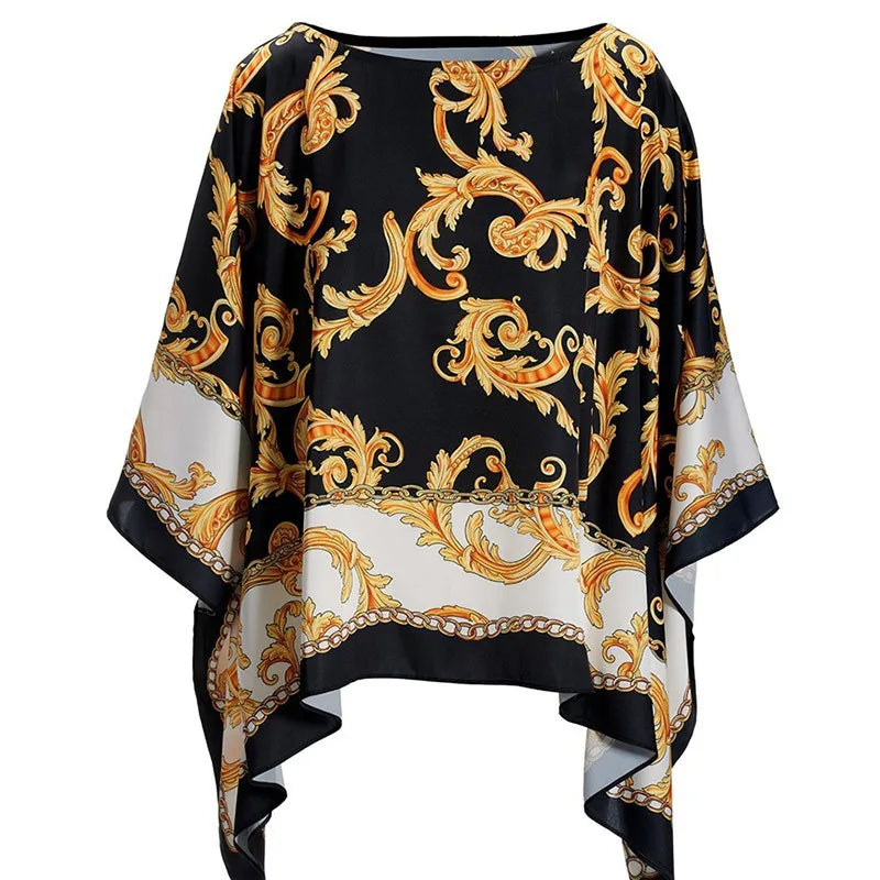 Gedrucktes Rundhals-Batwing-Ärmeln-Top für Frauen