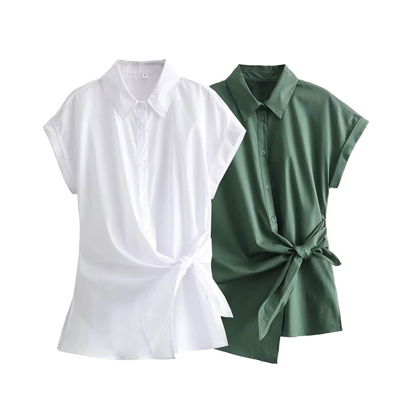 Magliette estive asimmetriche alla moda con dettaglio a fiocco