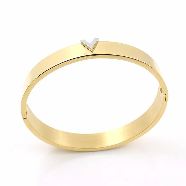 Bracciale in titanio a forma di V splendente - Simbolo di amore e raffinatezza