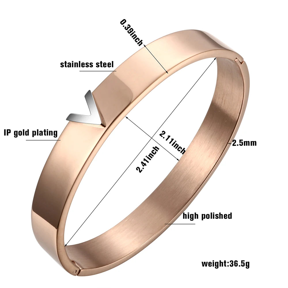 Bracciale in titanio a forma di V splendente - Simbolo di amore e raffinatezza