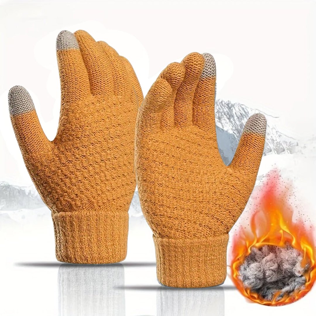  Oranje Ulivor fleece handschoenen met zachte, warme voering en touchscreen-vingertoppen. Unisex ontwerp, ideaal voor winterse dagen en koude temperaturen.