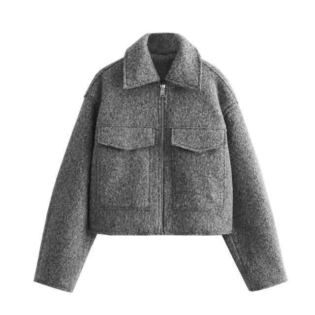 VivaChic Women's Jacket with Flip Collar and Patch Pocket