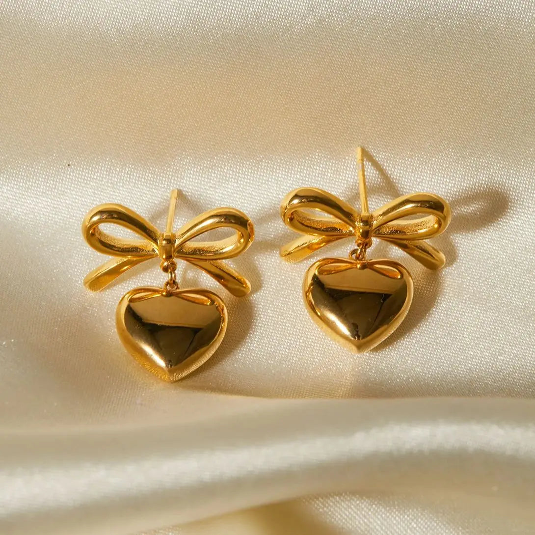 Uworld - Heart Bow Silver Earrings
