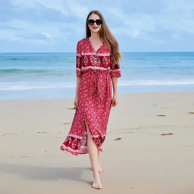 Zomerse Chic Oversized Gebloemde Jurk met Gespleten Zoom