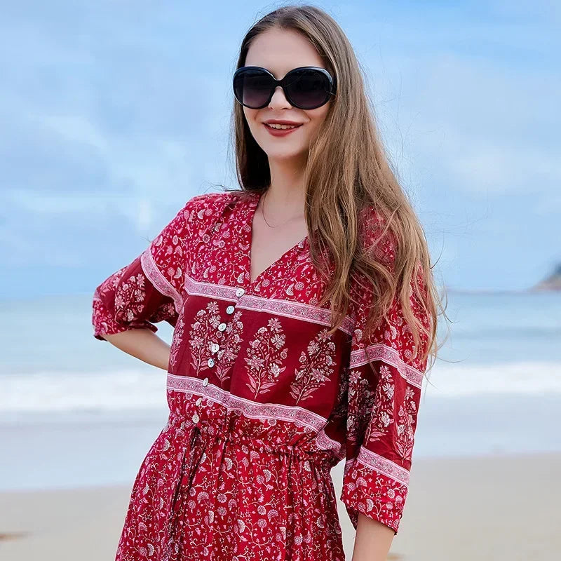 Zomerse Chic Oversized Gebloemde Jurk met Gespleten Zoom