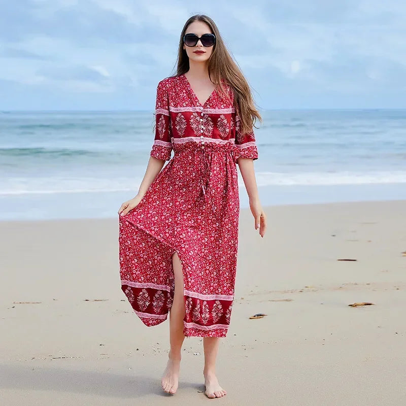 Zomerse Chic Oversized Gebloemde Jurk met Gespleten Zoom